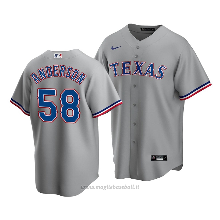 Maglia Baseball Uomo Texas Rangers Drew Anderson Replica Road Grigio